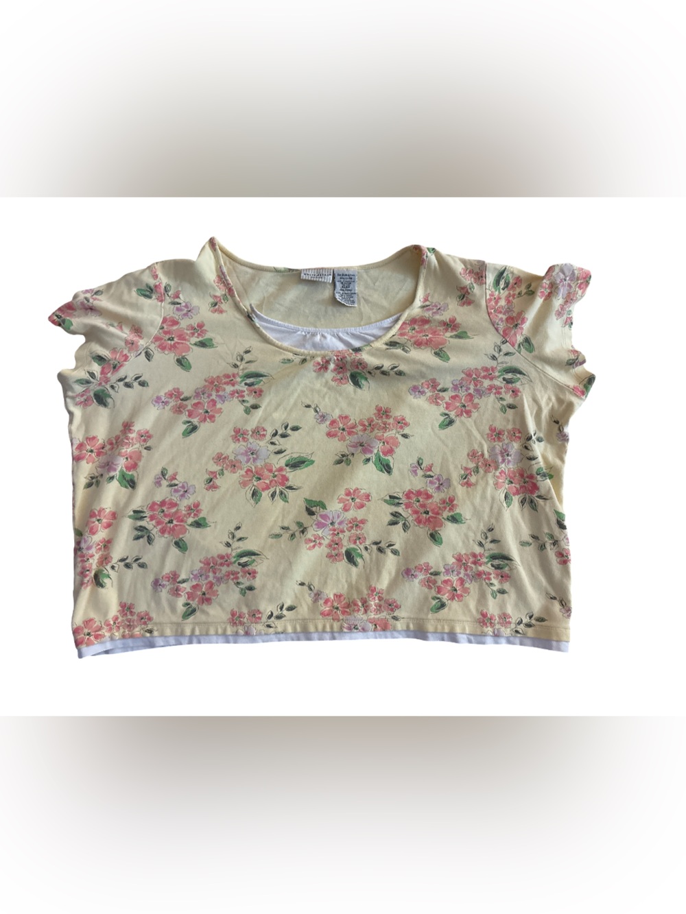 White Stag Yellow Floral Crop Top with Pink Flowers-Vintage